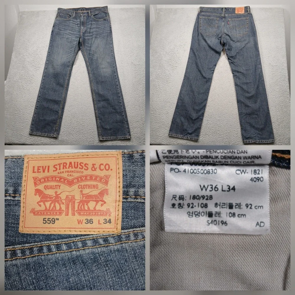 Levi's 559 Relaxed Straight Jeans Men's 36x34 Blue Denim